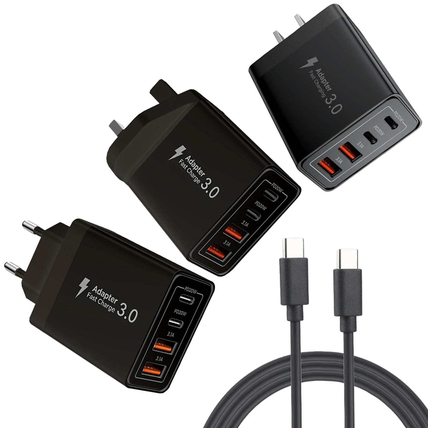 4-Ports USB C Wall Charger Block with Type C Cable, 40W PD Fast Charge Adapter, EU UK US Plug Phone Charging Blocks for iPhone
4-Ports USB C Wall Charger Block with Type C Cable, 40W PD Fast Charge Adapter, EU UK US Plug Phone Charging Blocks for iPhone