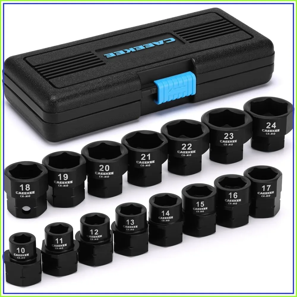 15-Piece 1/2" Drive Metric Low Profile Nano Impact Socket Set, 10-24mm, Cr-Mo, 6-Point, Stubby for Tight Spaces
15-Piece 1/2" Drive Metric Low Profile Nano Impact Socket Set, 10-24mm, Cr-Mo, 6-Point, Stubby for Tight Spaces