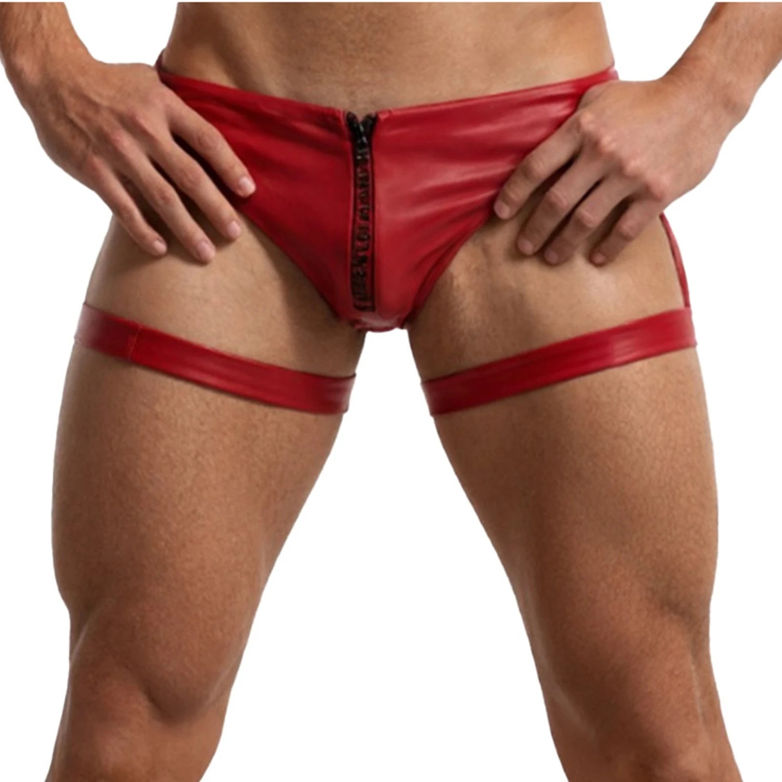 Mens PU Leather Briefs Zipper Bulge Pouch Jockstrap Underwear Panties with Thigh Bands Garter Clip for Night Club Rave Party
Mens PU Leather Briefs Zipper Bulge Pouch Jockstrap Underwear Panties with Thigh Bands Garter Clip for Night Club Rave Party