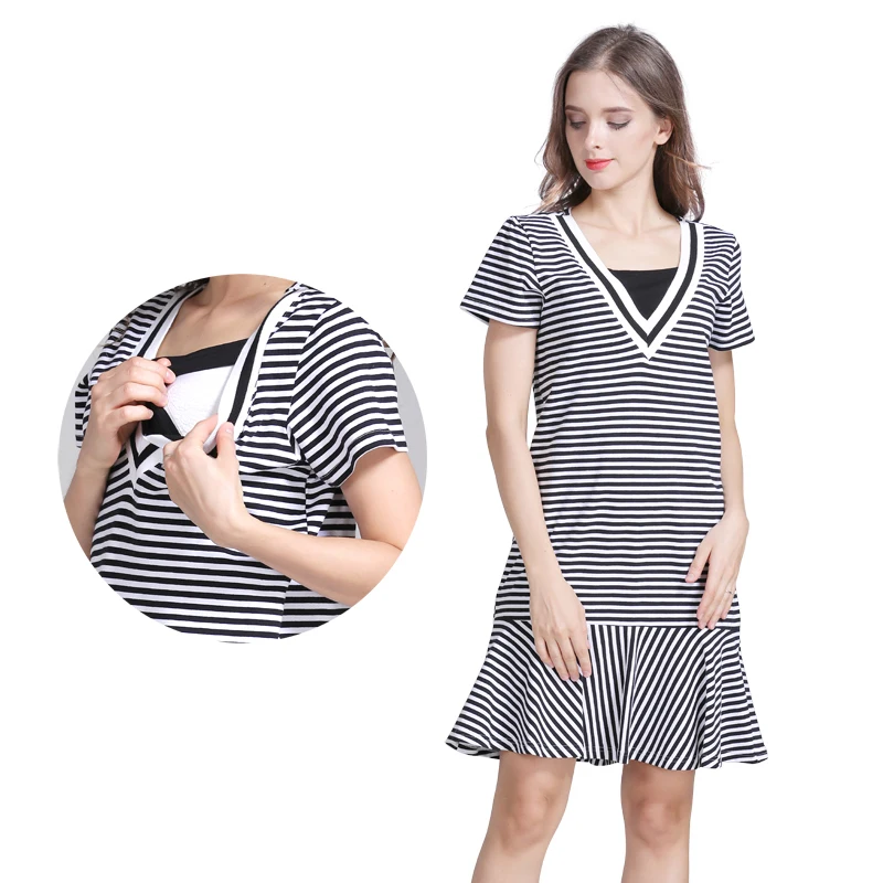 Dress for Breastfeeding Striped Knee Length Maternity Dress Summer Nursing Clothes Dresses for Pregnant Women Postpartum Wear 
Dress for Breastfeeding Striped Knee Length Maternity Dress Summer Nursing Clothes Dresses for Pregnant Women Postpartum Wear
