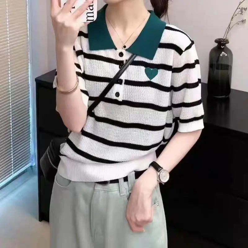 Women's Clothing Lapel Casual Fashion Polo Shirt Summer Cool Silk Basic Simple Knit Short Sleeve Lady V-neck Pullover Button Top
Women's Clothing Lapel Casual Fashion Polo Shirt Summer Cool Silk Basic Simple Knit Short Sleeve Lady V-neck Pullover Button Top