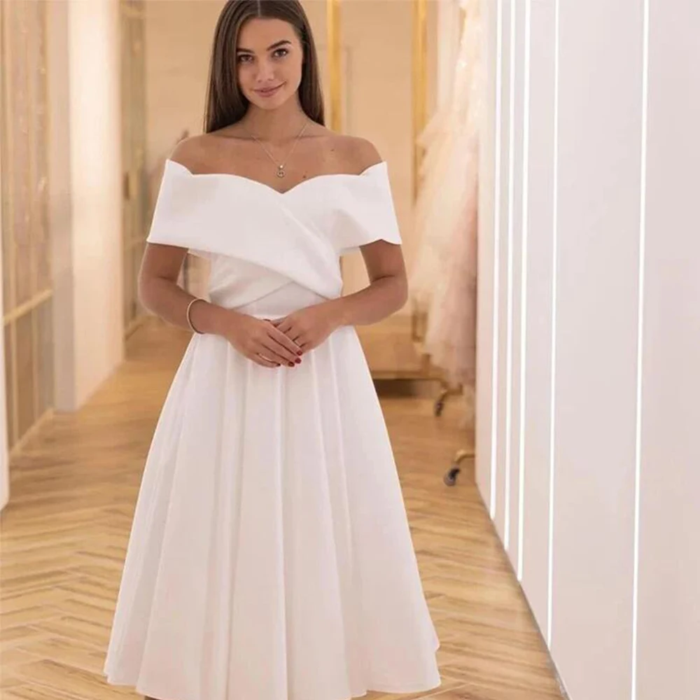 Vintage Off the Shoulder Tea-Length Prom Dress Sweetheart Backless Zipper Wedding Dresses 2024 Simple Satin Vestido De Novia
Vintage Off the Shoulder Tea-Length Prom Dress Sweetheart Backless Zipper Wedding Dresses 2024 Simple Satin Vestido De Novia