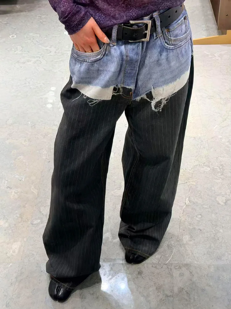 American High Street Stripe Splicing Denim Pants Women Summer New Style Hot Girl Fashion 3D Printing Floor-Length Pants
American High Street Stripe Splicing Denim Pants Women Summer New Style Hot Girl Fashion 3D Printing Floor-Length Pants