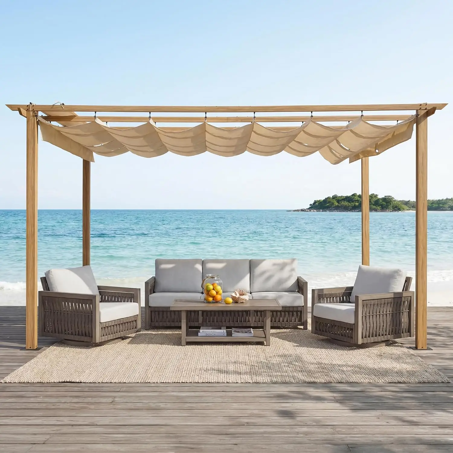 10'x13' Retractable Pergola Canopy, Aluminum Outdoor Patio Gazebo with Adjustable Roof & Sun Shade Canopy, Faux Wood Grain Metal
10'x13' Retractable Pergola Canopy, Aluminum Outdoor Patio Gazebo with Adjustable Roof & Sun Shade Canopy, Faux Wood Grain Metal