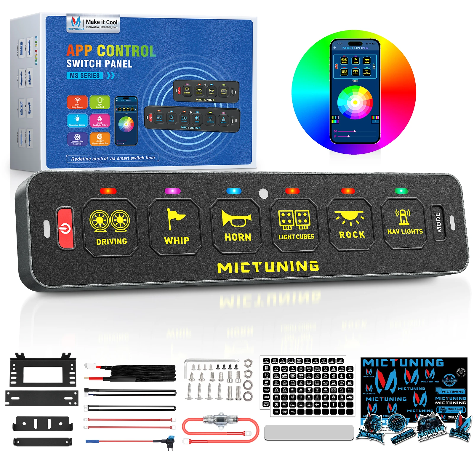 MICTUNING MS-A 4/6 Gang Switch Panel App Control RGB Auto-dimming Backlit,Multifunction Circuit Control Relay System Box for Car
MICTUNING MS-A 4/6 Gang Switch Panel App Control RGB Auto-dimming Backlit,Multifunction Circuit Control Relay System Box for Car