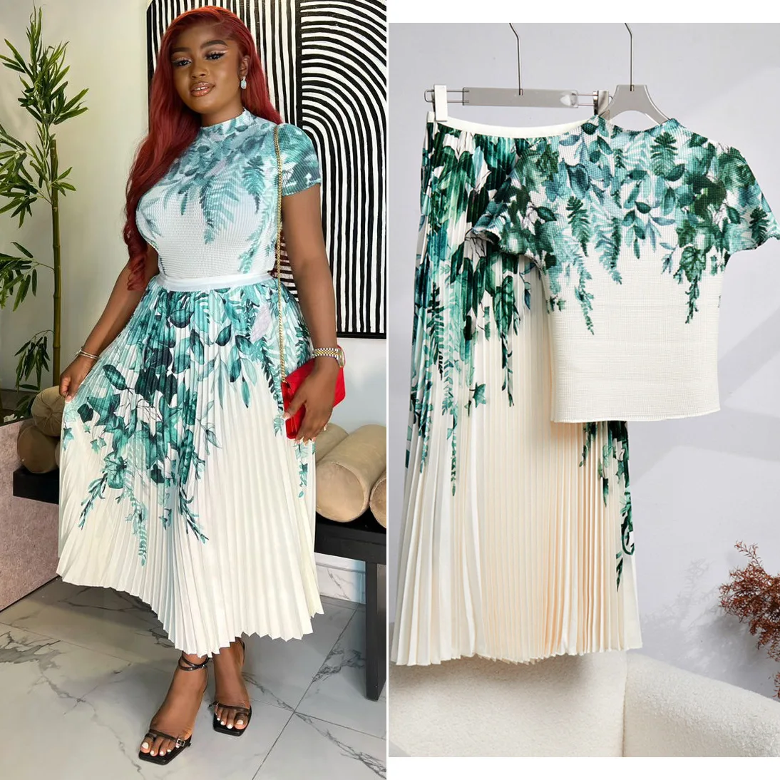 Vintage Long Skirt Fashion Print Pleated T-shirt+ Skirt Sets for Women Turtleneck Long Sleeves Slim Two-Piece Sets Women Outfits
Vintage Long Skirt Fashion Print Pleated T-shirt+ Skirt Sets for Women Turtleneck Long Sleeves Slim Two-Piece Sets Women Outfits