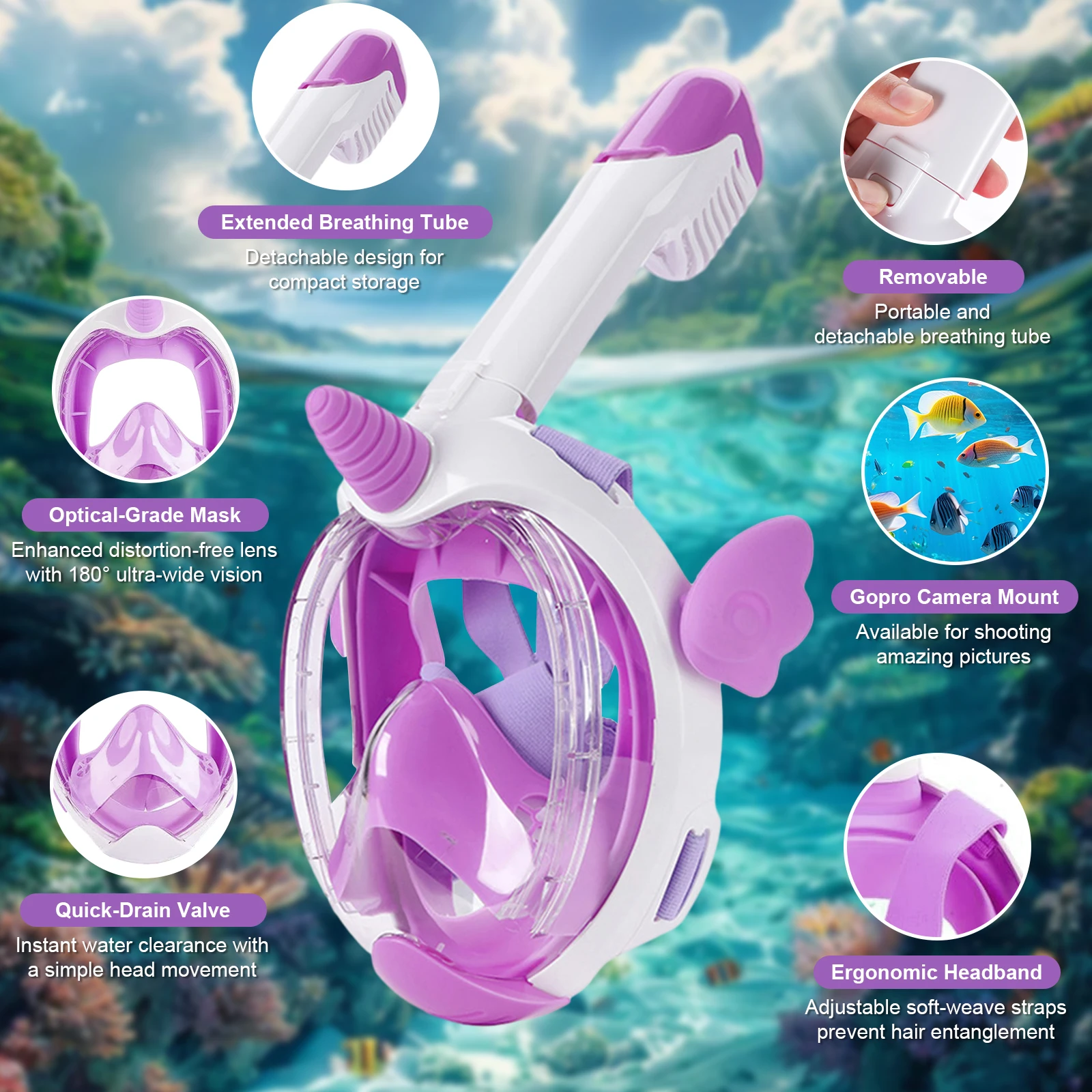 Unicorn Underwater Snorkeling Full Face Children Swimming Mask Single Breathing Hose Safe Waterproof Anti Fog Wear Comfort
Unicorn Underwater Snorkeling Full Face Children Swimming Mask Single Breathing Hose Safe Waterproof Anti Fog Wear Comfort