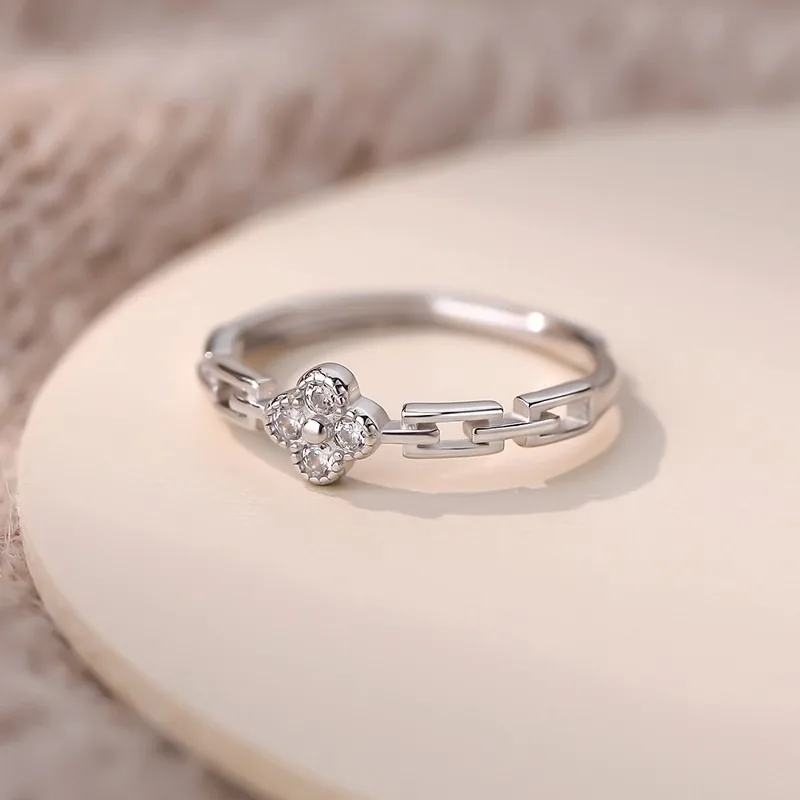 S925 pure silver four-leaf clover chain ring - women's jewelry - diamond flower lucky grass finger ring
S925 pure silver four-leaf clover chain ring - women's jewelry - diamond flower lucky grass finger ring
