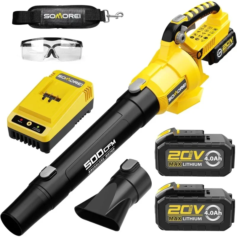 SOMOREI Cordless Leaf Blower - 500 CFM Brushless Electric Blower with 2 Packs 4.0Ah Battery & Charger - Battery Powered
SOMOREI Cordless Leaf Blower - 500 CFM Brushless Electric Blower with 2 Packs 4.0Ah Battery & Charger - Battery Powered