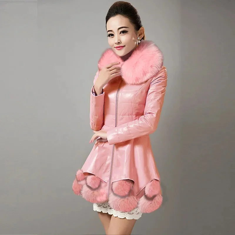 Women Fashion Leather Cotton Coat Parker Winter Jacket Coat New Mid Long Imitation Fox Fur Hooded Slim Warm PU Leather Overcoat
Women Fashion Leather Cotton Coat Parker Winter Jacket Coat New Mid Long Imitation Fox Fur Hooded Slim Warm PU Leather Overcoat
