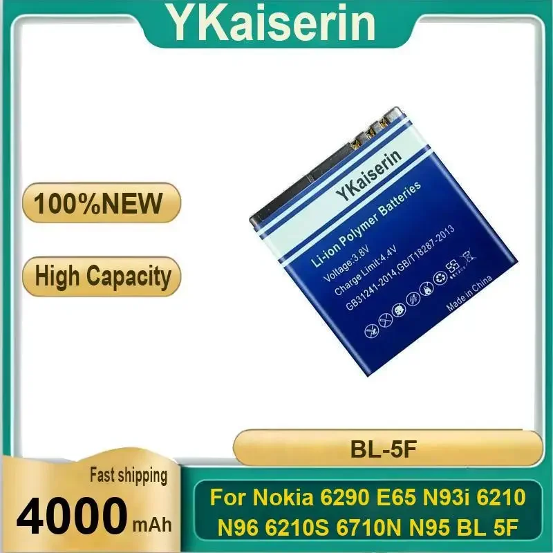 Prolonged Performance For Nokia 6290 E65 N93i 6210 N96 6210S 6710N N95 Mobile Phone Battery BL-5F 4000mAh
Prolonged Performance For Nokia 6290 E65 N93i 6210 N96 6210S 6710N N95 Mobile Phone Battery BL-5F 4000mAh