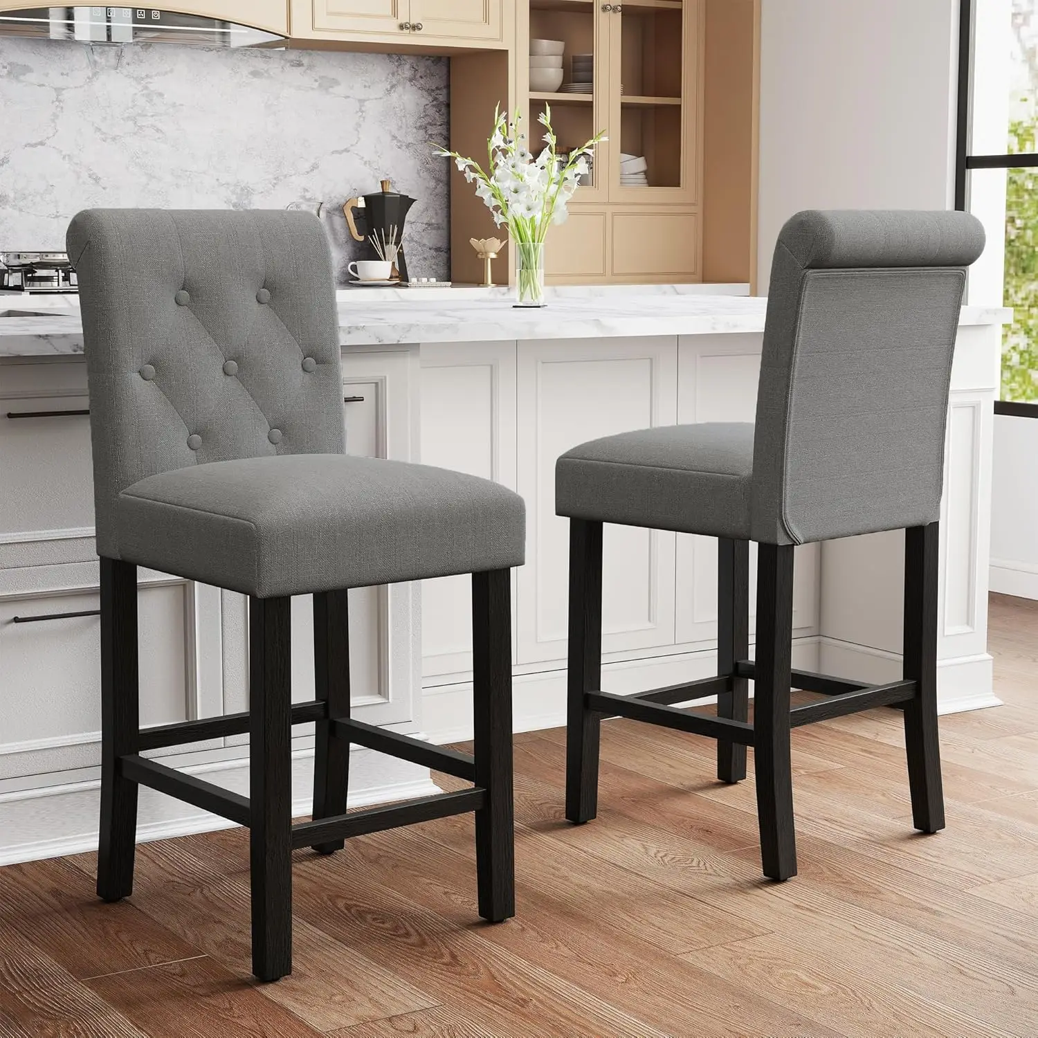 Bar Stools Set of 2, 24 Inch Counter Height Chairs, Upholstered Fabric Padded Kitchen Island Wood Barstools with, Customized
Bar Stools Set of 2, 24 Inch Counter Height Chairs, Upholstered Fabric Padded Kitchen Island Wood Barstools with, Customized