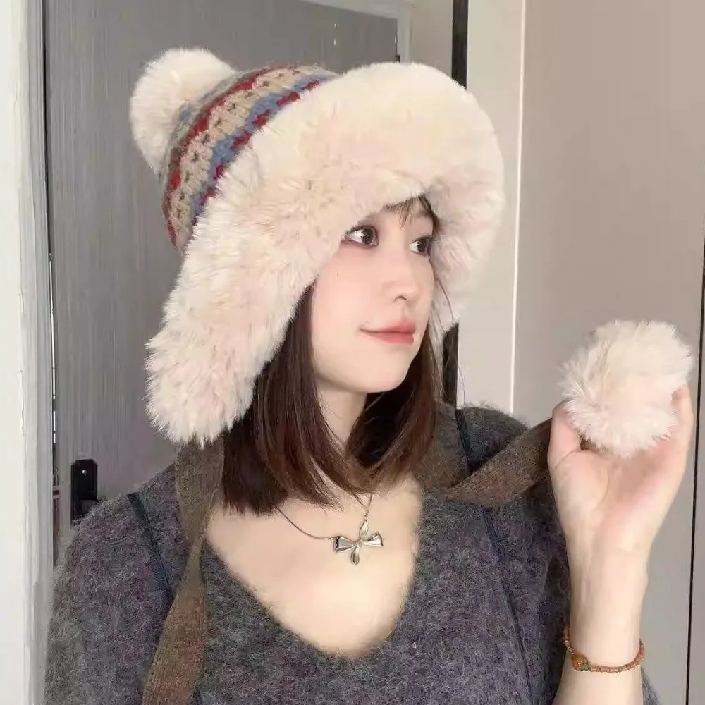 Fashion Thick Knitted Plush Hat Windproof Ball Ear Protection Hat Warm Ethnic Style Pullover Beanie Hat Cycling
Fashion Thick Knitted Plush Hat Windproof Ball Ear Protection Hat Warm Ethnic Style Pullover Beanie Hat Cycling