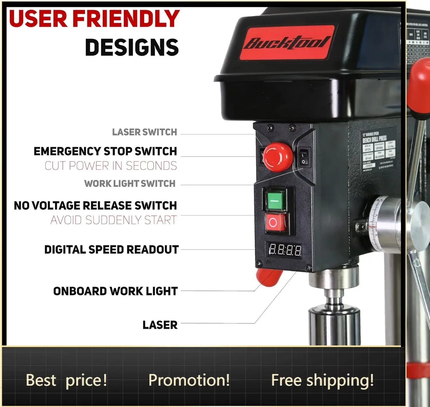 12 INCH 6.2A Professional Bench Drill Press, 3/4HP Powerful Benchtop Drill Press, Variable Speed Drill Press with IIIA Laser and
12 INCH 6.2A Professional Bench Drill Press, 3/4HP Powerful Benchtop Drill Press, Variable Speed Drill Press with IIIA Laser and