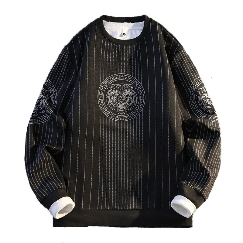 Spring and autumn long-sleeved T-shirt men's high-quality handsome fashion tiger head print T-shirt men's striped round-neck top
Spring and autumn long-sleeved T-shirt men's high-quality handsome fashion tiger head print T-shirt men's striped round-neck top