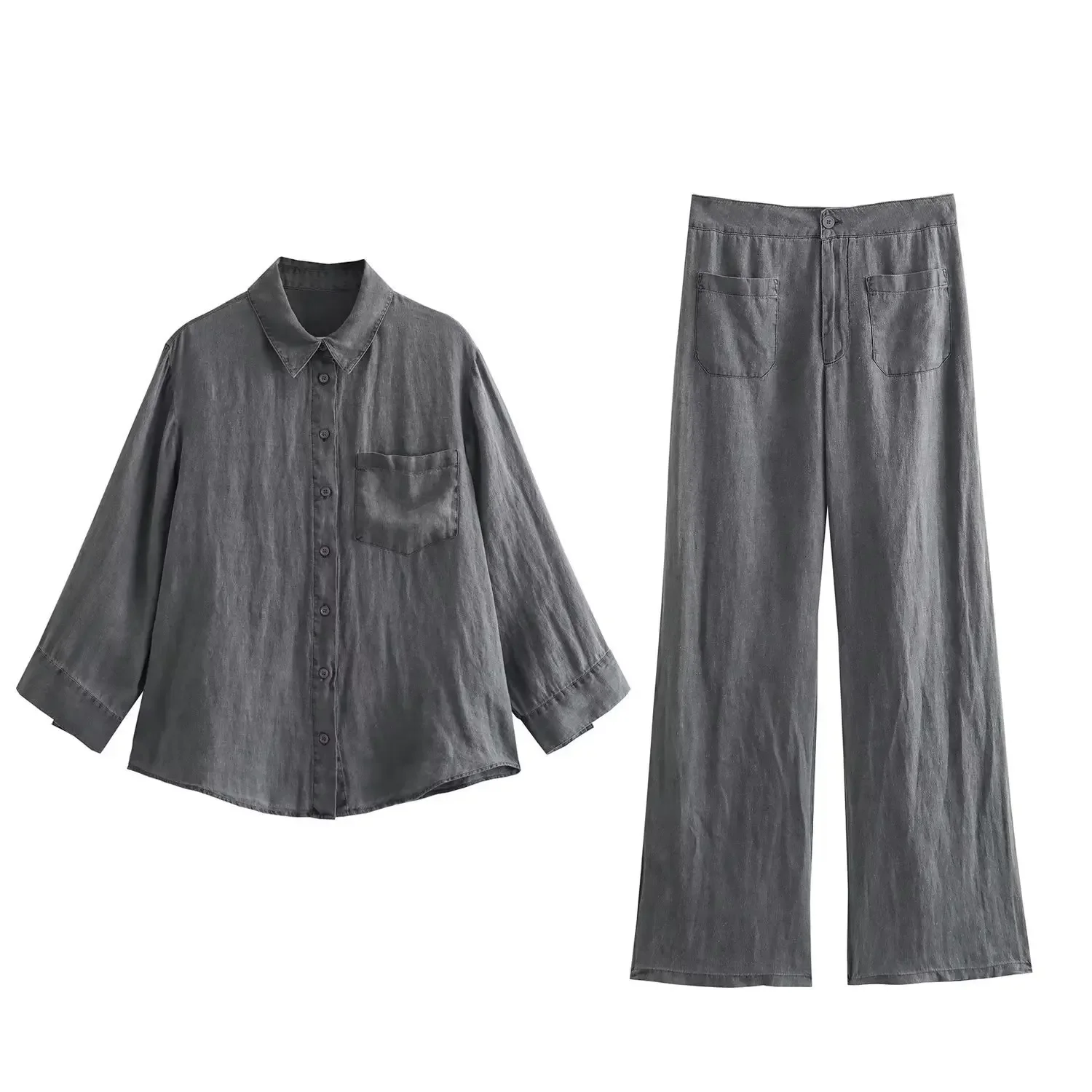 Women 2024 Solid Color Suit Vintage V-Neck Button Loose Shirt +High Waist Pocket Design Casual Long Jeans Suit
Women 2024 Solid Color Suit Vintage V-Neck Button Loose Shirt +High Waist Pocket Design Casual Long Jeans Suit