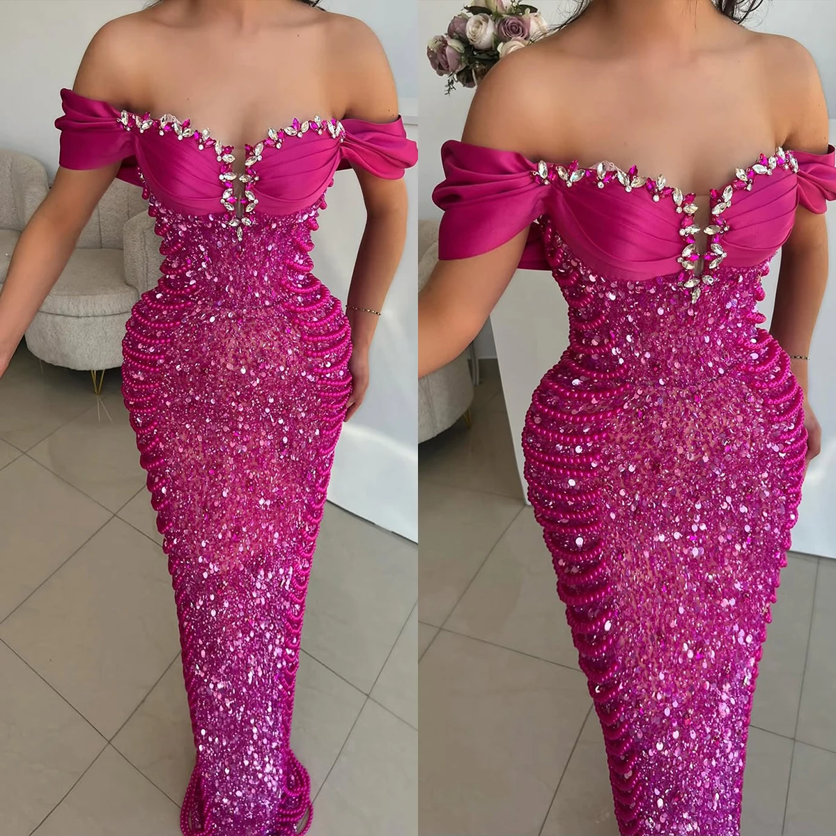 Modern Evening Dresses Rhinestone Off Shoulder Prom Dress Pearls Sequins See Through Mermaid Party Gowns Vestidos De Noche
Modern Evening Dresses Rhinestone Off Shoulder Prom Dress Pearls Sequins See Through Mermaid Party Gowns Vestidos De Noche