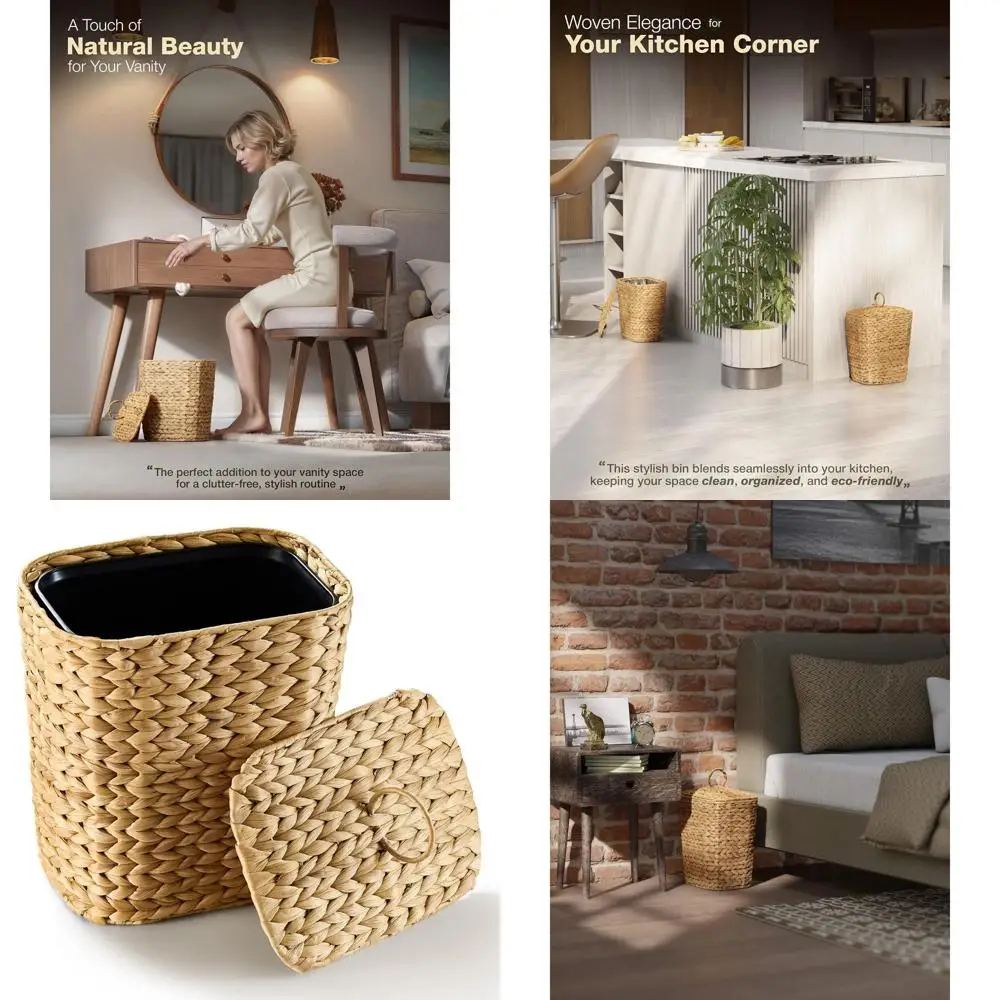 Handcrafted Rattan Wastebasket, 2.6 Gallon Decorative Wicker Trash Bin with Lid and Removable Liners for Home & Office Use
Handcrafted Rattan Wastebasket, 2.6 Gallon Decorative Wicker Trash Bin with Lid and Removable Liners for Home & Office Use