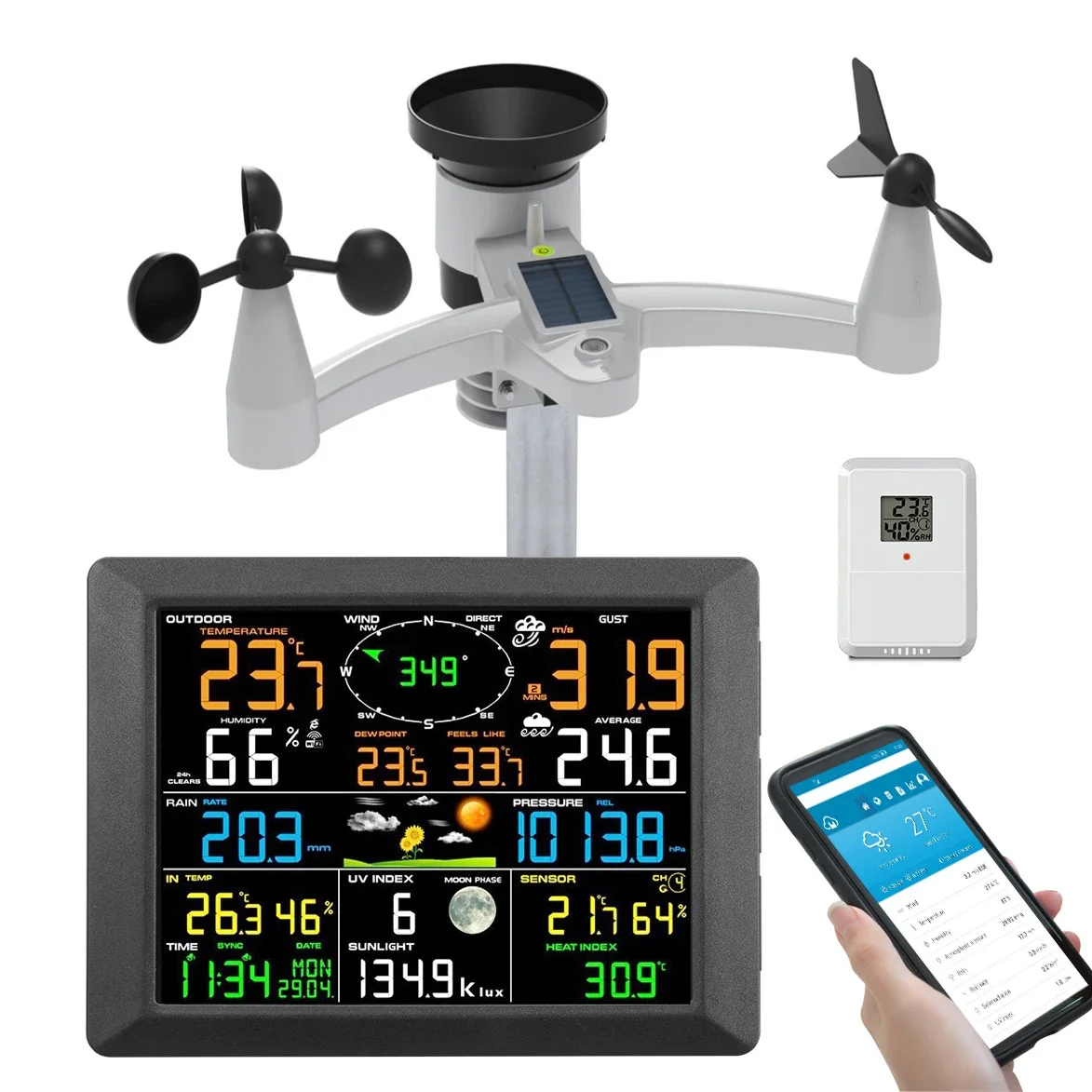 0320-025T 7-in-1 WiFi Weather Station Solar Remote Monitoring Temperature Humidity Wind Speed Rain UV 8 temperature sensors
0320-025T 7-in-1 WiFi Weather Station Solar Remote Monitoring Temperature Humidity Wind Speed Rain UV 8 temperature sensors