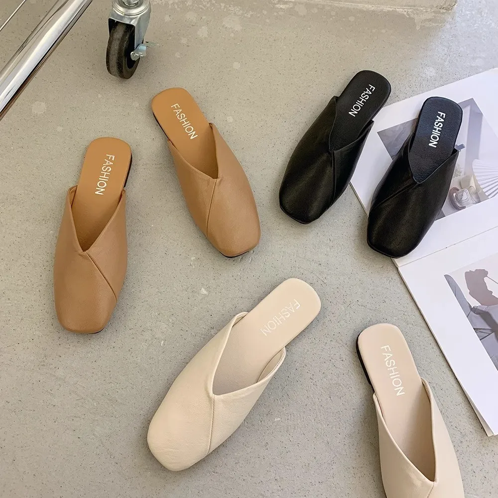 Women Mules Summer Elegant Square Closed Toe Flat Slippers Female Shoes Casual Leather Black White Slides Plus Size 35-43 
Women Mules Summer Elegant Square Closed Toe Flat Slippers Female Shoes Casual Leather Black White Slides Plus Size 35-43