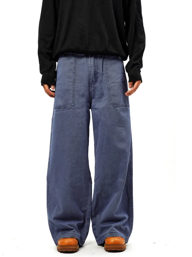 Washed Blue Straight Leg Workwear Pants Men's Vintage Ripped Hem Jeans American Style mid Waist Zipper Fly Wear Resistant
Washed Blue Straight Leg Workwear Pants Men's Vintage Ripped Hem Jeans American Style mid Waist Zipper Fly Wear Resistant