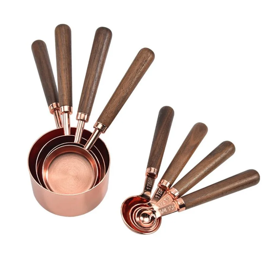 Rose Gold Measuring Cups and Spoons Set Copper Pink Stainless Steel Cup and Spoon with Wooden Handle Coffee Cake Milk Baking Me
Rose Gold Measuring Cups and Spoons Set Copper Pink Stainless Steel Cup and Spoon with Wooden Handle Coffee Cake Milk Baking Me
