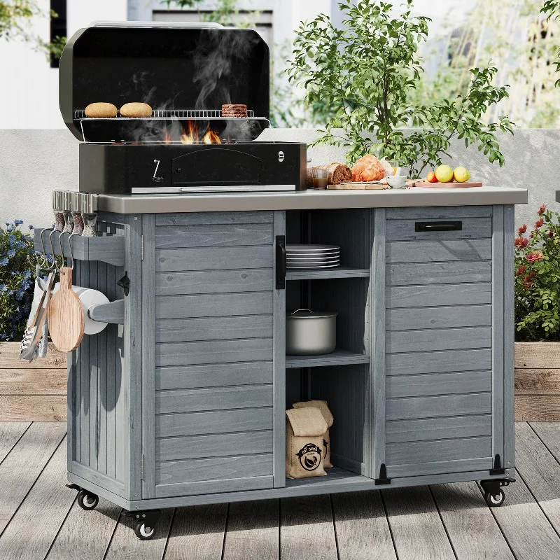 78.3" Foldable Outdoor Kitchen Island, Wooden Grill Cart with Stainless Steel Top
78.3" Foldable Outdoor Kitchen Island, Wooden Grill Cart with Stainless Steel Top