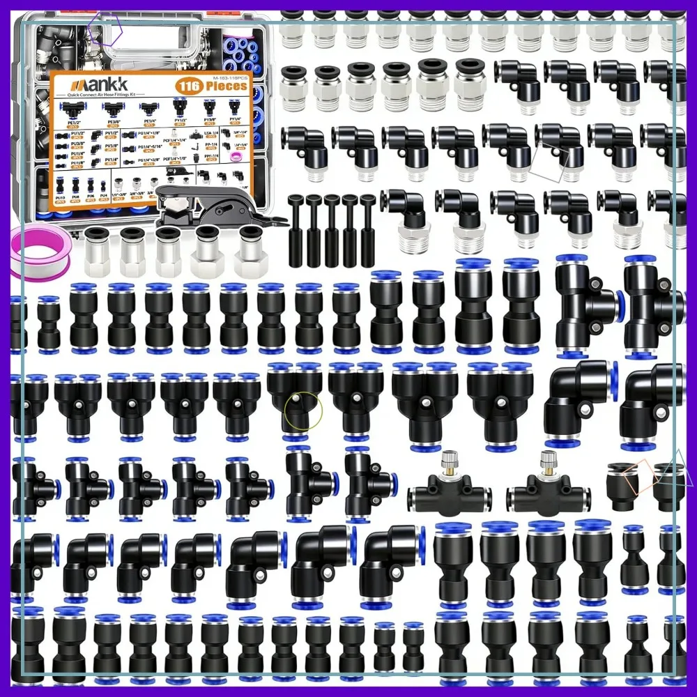 116PCS Quick Connect Air Hose Fittings Kit, 35 Sizes 1/8"-1/2", 4-10mm Push to Connect Pneumatic Kit
116PCS Quick Connect Air Hose Fittings Kit, 35 Sizes 1/8"-1/2", 4-10mm Push to Connect Pneumatic Kit