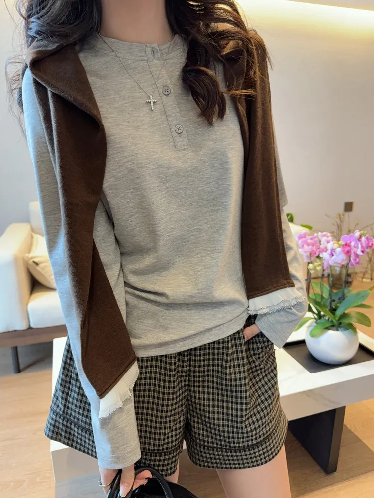 High Quality Long Sleeve round Neck Button up T-Shirt Base Layer Top Cotton Casual Style Spring Fashion Ladies' Tee
High Quality Long Sleeve round Neck Button up T-Shirt Base Layer Top Cotton Casual Style Spring Fashion Ladies' Tee
