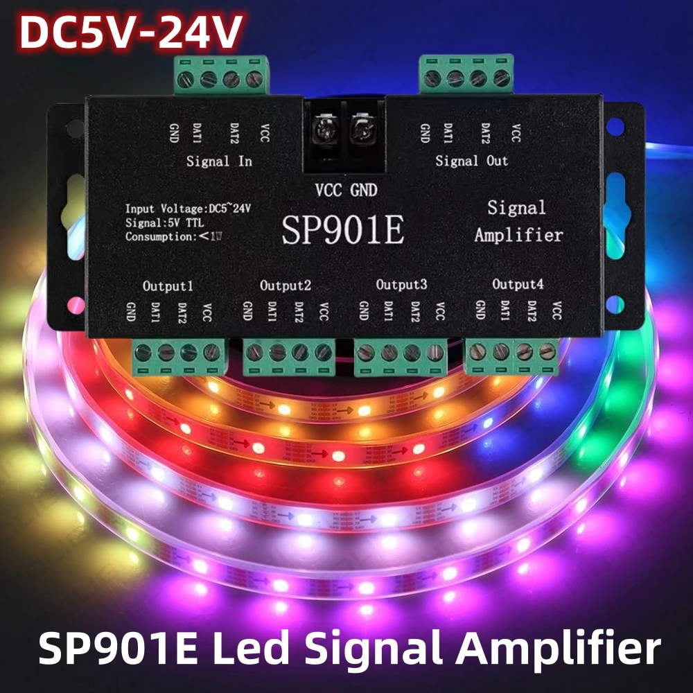 LED Signal Amplifier SP901E Led SPI Controller 4CH Group Amplifier for WS2812 2811 Dmx512 Led Pixels Strip Magic Module DC5V-24V
LED Signal Amplifier SP901E Led SPI Controller 4CH Group Amplifier for WS2812 2811 Dmx512 Led Pixels Strip Magic Module DC5V-24V