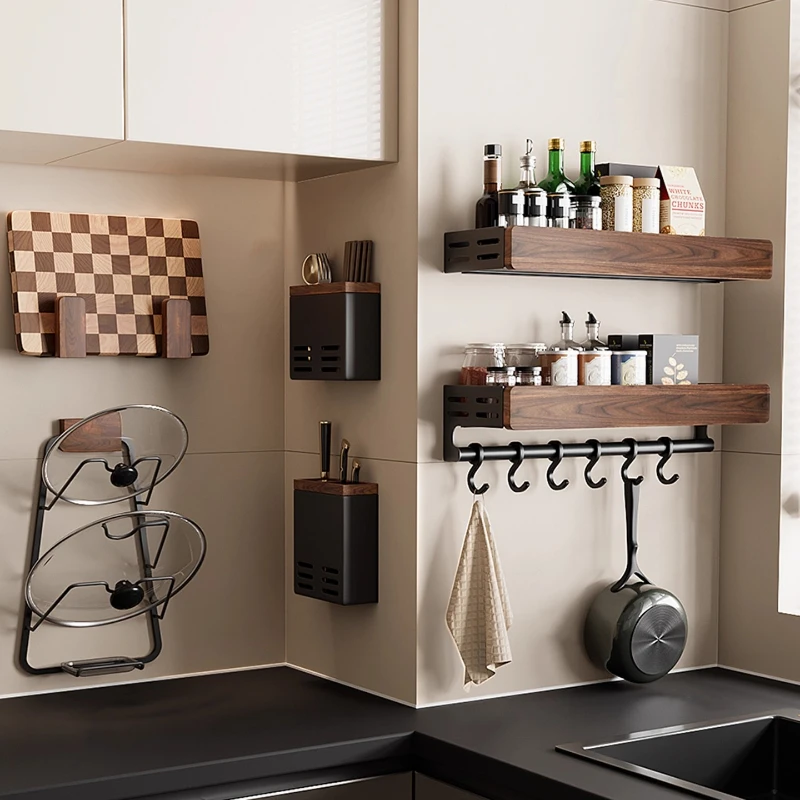 Kitchen Wall Organizer Set - Walnut Spice Rack, Adjustable Shelf, Wall Mounted Holder | Utensils & Spices Storage
Kitchen Wall Organizer Set - Walnut Spice Rack, Adjustable Shelf, Wall Mounted Holder | Utensils & Spices Storage
