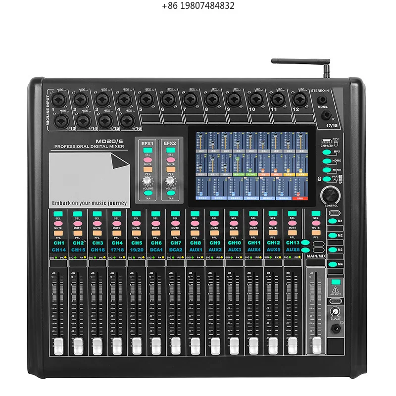 Screen WiFi Control DSP Effects for Live Studio System Professional 16 Channel Digital Audio Mixer With Motorized Faders Touch
Screen WiFi Control DSP Effects for Live Studio System Professional 16 Channel Digital Audio Mixer With Motorized Faders Touch