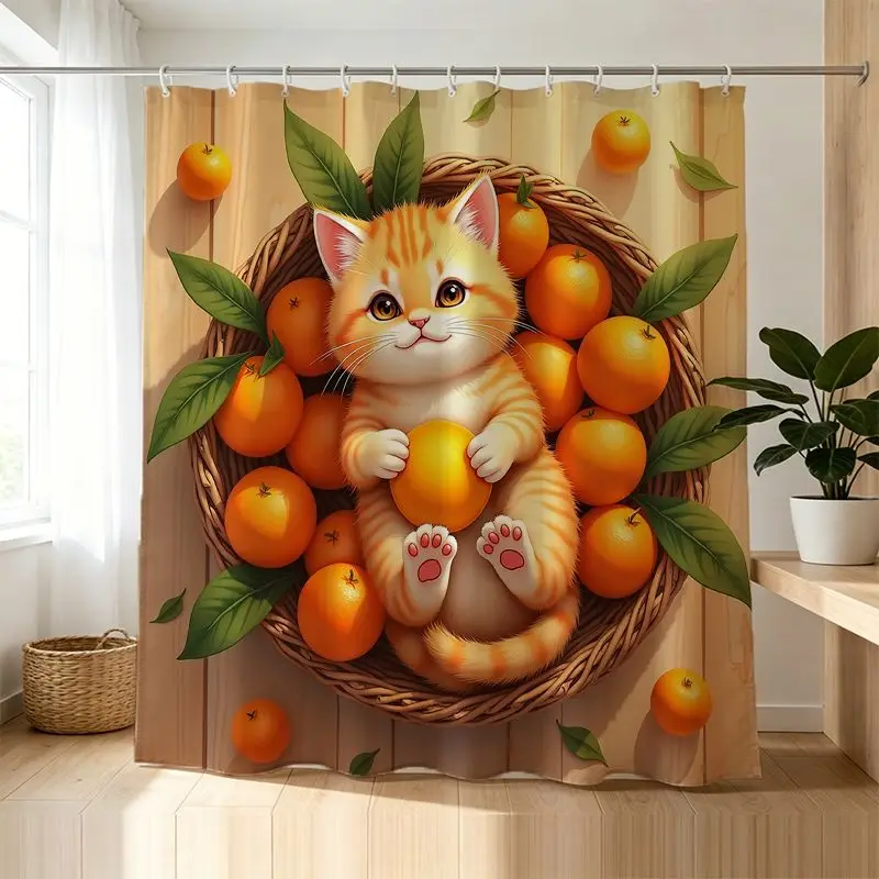 Waterproof Shower Curtain Cartoon Cat Orange Citrus Print Bathroom Decoration Cute Tropical Cat Basket Shower Curtain Liner
Waterproof Shower Curtain Cartoon Cat Orange Citrus Print Bathroom Decoration Cute Tropical Cat Basket Shower Curtain Liner