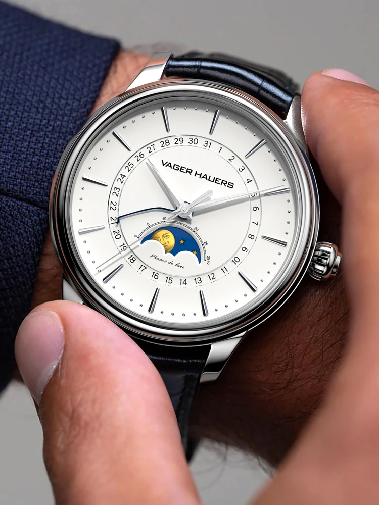 customization Men's Mechanical Watch Fully Automatic Moon Phase Four-Pin Coaxial Calendar Leather Strap Waterproof Men's Watch
customization Men's Mechanical Watch Fully Automatic Moon Phase Four-Pin Coaxial Calendar Leather Strap Waterproof Men's Watch