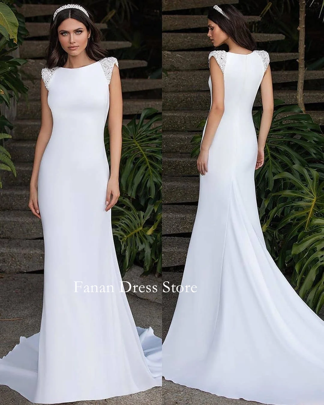 Fanan Elegant Boat Neckline Wedding Dress Sheath Customized Satin Sweep Train Ivory Bridal Party Gown Vestidos De Novia
Fanan Elegant Boat Neckline Wedding Dress Sheath Customized Satin Sweep Train Ivory Bridal Party Gown Vestidos De Novia