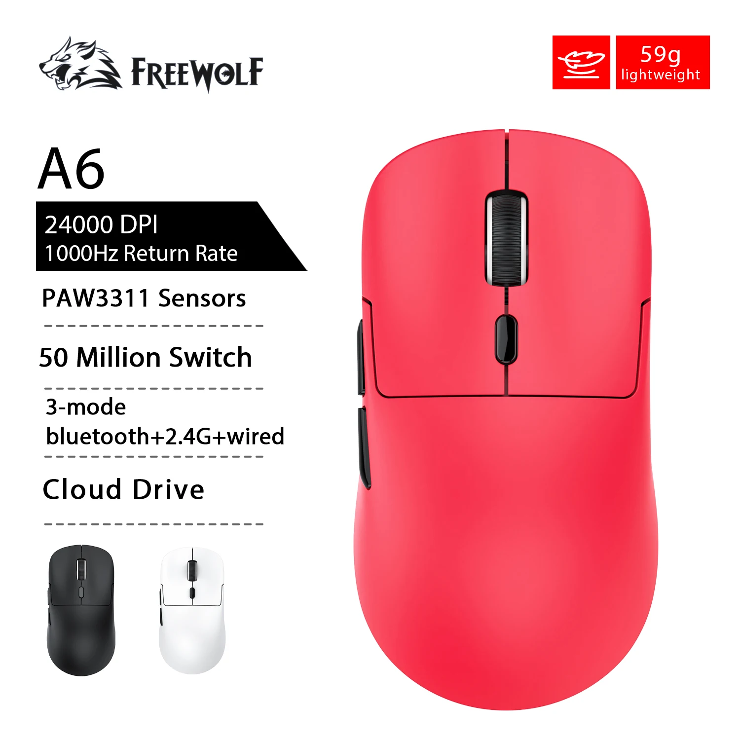 Беспроводная игровая мышь Freewolf A6, 59 г, легкая PAW3311, 24000 точек на дюйм, RGB, трехрежимная, проводная, Bluetooth, эргономичная, FPS, ПК, ноутбук
Беспроводная игровая мышь Freewolf A6, 59 г, легкая PAW3311, 24000 точек на дюйм, RGB, трехрежимная, проводная, Bluetooth, эргономичная, FPS, ПК, ноутбук