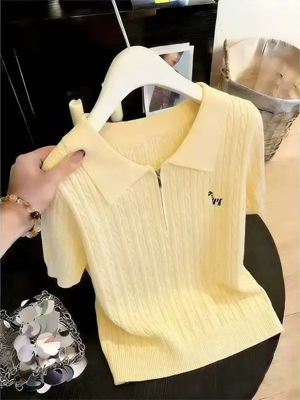 Simple Neck Knitted Short Sleeve T-Shirt Women's Style Summer New Arrival Polyester Fiber 100% Knittedwear Casual Top
Simple Neck Knitted Short Sleeve T-Shirt Women's Style Summer New Arrival Polyester Fiber 100% Knittedwear Casual Top