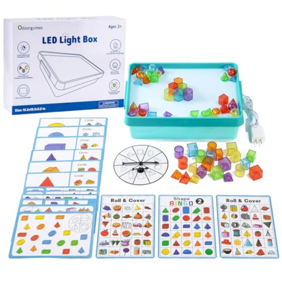 Shine Bright Light Table with 60 Pcs 3D Shapes and 16 Flash Cards - Tracing Lightbox Educational Light Up Sensory Table for Cla
Shine Bright Light Table with 60 Pcs 3D Shapes and 16 Flash Cards - Tracing Lightbox Educational Light Up Sensory Table for Cla