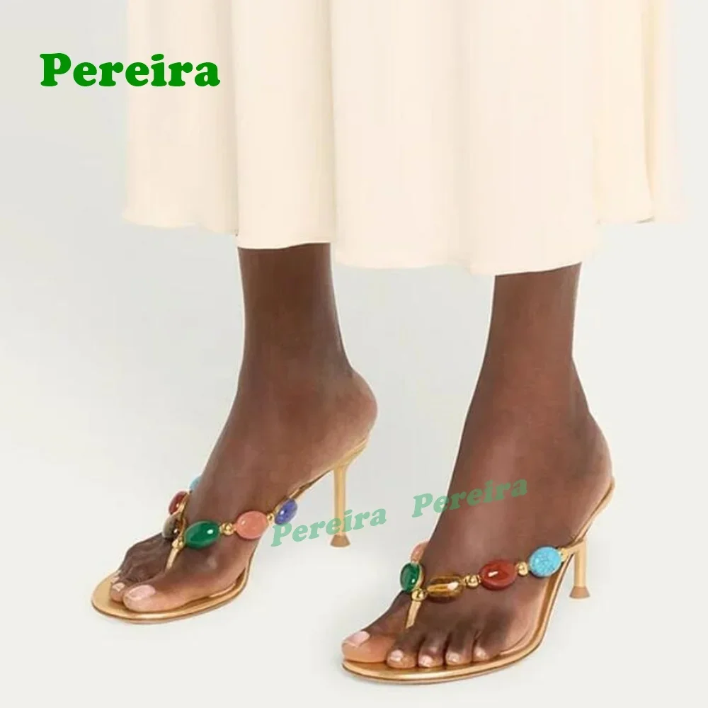 Colorful Gemstone Clip-Toe Slippers Gold Stiletto Heels Flip Flops Summer Elegant Runway Shoes 2025 New Arrival Slip On Sexy
Colorful Gemstone Clip-Toe Slippers Gold Stiletto Heels Flip Flops Summer Elegant Runway Shoes 2025 New Arrival Slip On Sexy