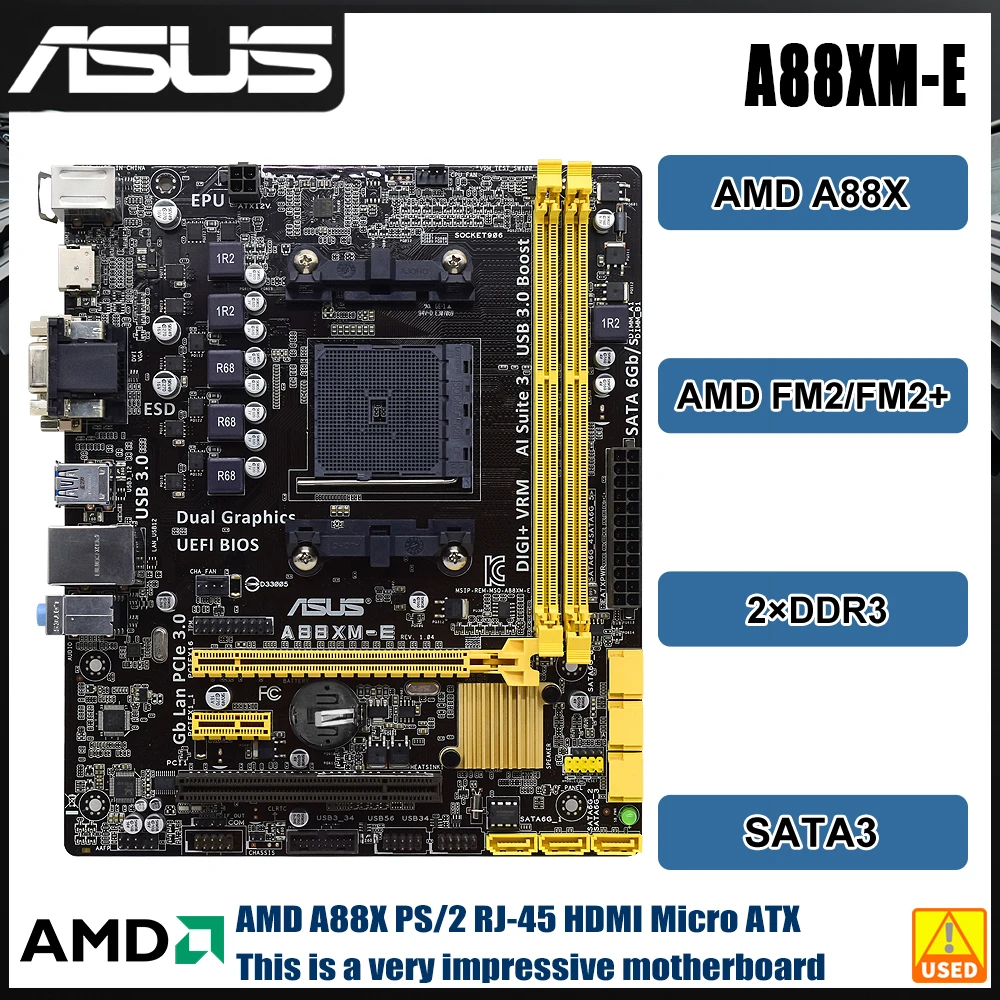 Материнская плата ASUS A88XM-E с поддержкой процессора AMD A10-7800 A6-5400K A8-7600B A4-6300 AMD A88X Socket FM2/FM2+ DDR3 32 ГБ Micro ATX
Материнская плата ASUS A88XM-E с поддержкой процессора AMD A10-7800 A6-5400K A8-7600B A4-6300 AMD A88X Socket FM2/FM2+ DDR3 32 ГБ Micro ATX