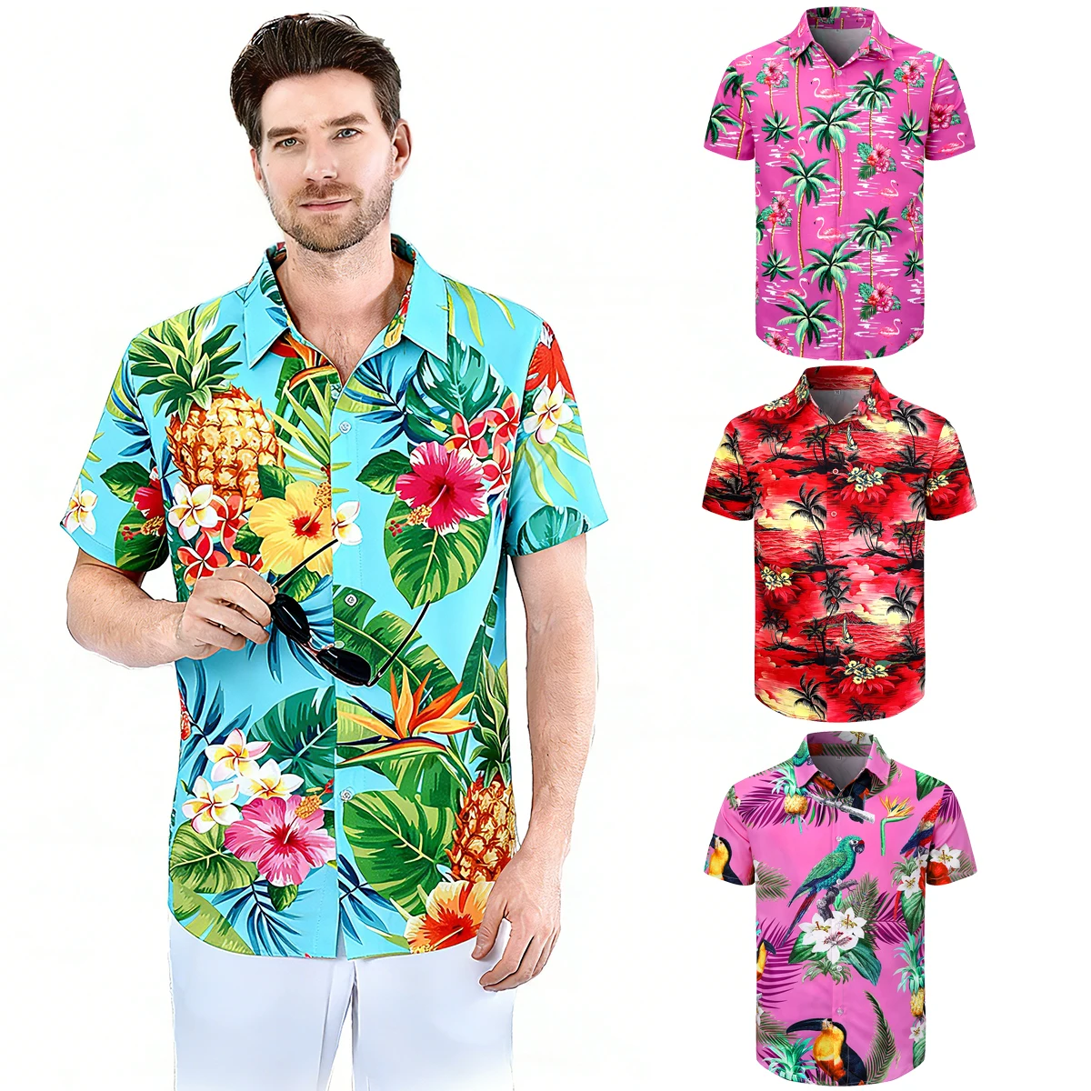 Hawaiian Shirt Men Pink Flamingo Tropical Beach Shirts Vacation Button Down Short Sleeve Costume Summer Clothing
Hawaiian Shirt Men Pink Flamingo Tropical Beach Shirts Vacation Button Down Short Sleeve Costume Summer Clothing