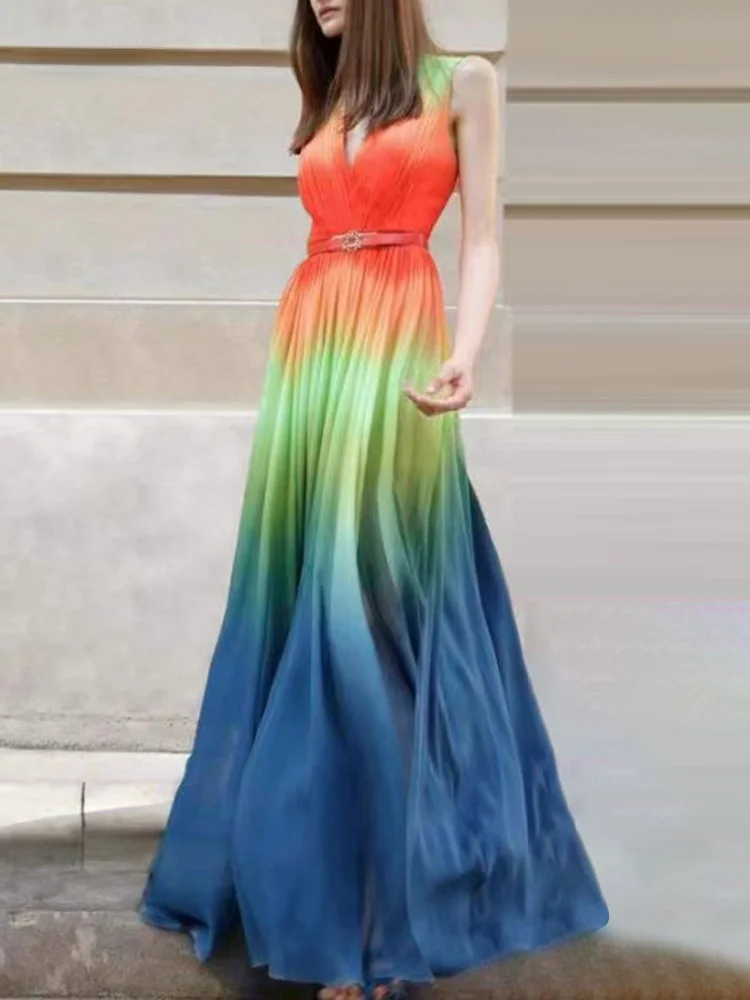 Colorblock Ombre Rainbow Spaghetti Strap Dress Women V Neck Sleeveless High Waist Floor Dresses Female 2022 Summer Clothing New
Colorblock Ombre Rainbow Spaghetti Strap Dress Women V Neck Sleeveless High Waist Floor Dresses Female 2022 Summer Clothing New