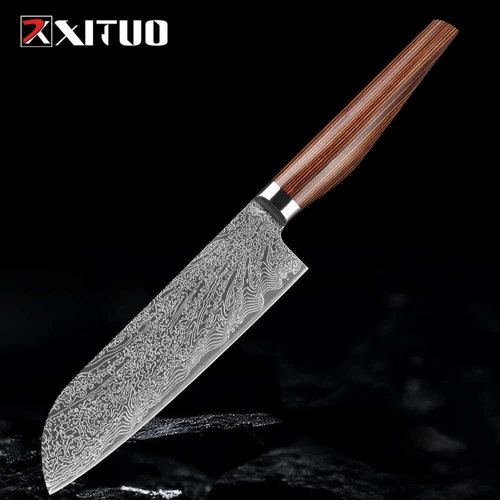 Professional Japanese Santoku Knife 7 Inch Kitchen Knife Sharp Slicing Knife Damascus Laser Pattern Cleaver Colored Wood Handle
Professional Japanese Santoku Knife 7 Inch Kitchen Knife Sharp Slicing Knife Damascus Laser Pattern Cleaver Colored Wood Handle