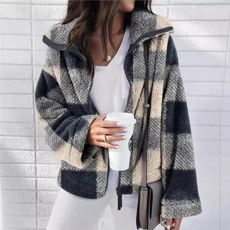 Autumn Winter Plaid Double Sided Furry Coat Large Size Women's Outerwear Commute Sle Long Sve Thi PU Material 
Autumn Winter Plaid Double Sided Furry Coat Large Size Women's Outerwear Commute Sle Long Sve Thi PU Material