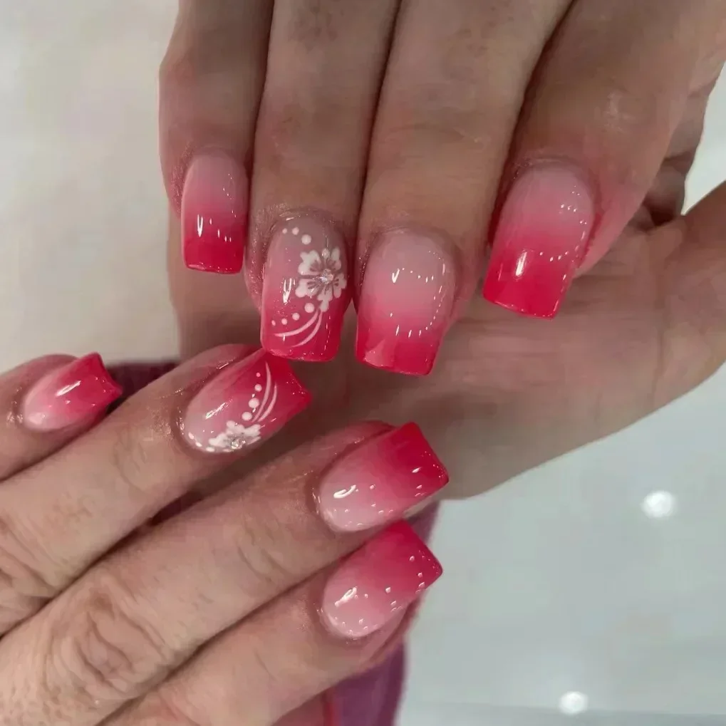 24Pc Short Square Press on Nails Rose Red Gradient False Nail with White Flower French Fake Nails Full Cover Acyrlic Nail Tips
24Pc Short Square Press on Nails Rose Red Gradient False Nail with White Flower French Fake Nails Full Cover Acyrlic Nail Tips