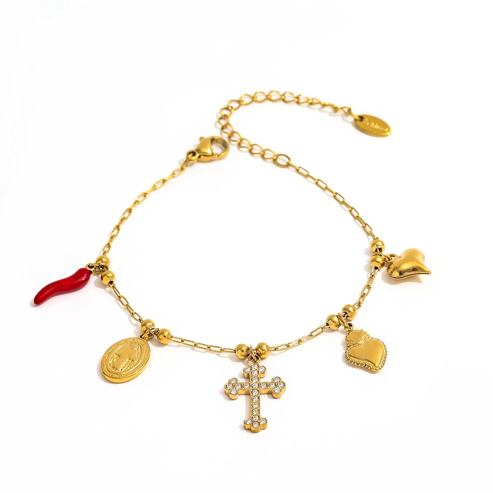 Joolim Jewelry Wholesale High End PVD No Fade Fashion Cross Heart Pepper Zirconia Pendant Stainless Steel Bracelet for Women
Joolim Jewelry Wholesale High End PVD No Fade Fashion Cross Heart Pepper Zirconia Pendant Stainless Steel Bracelet for Women