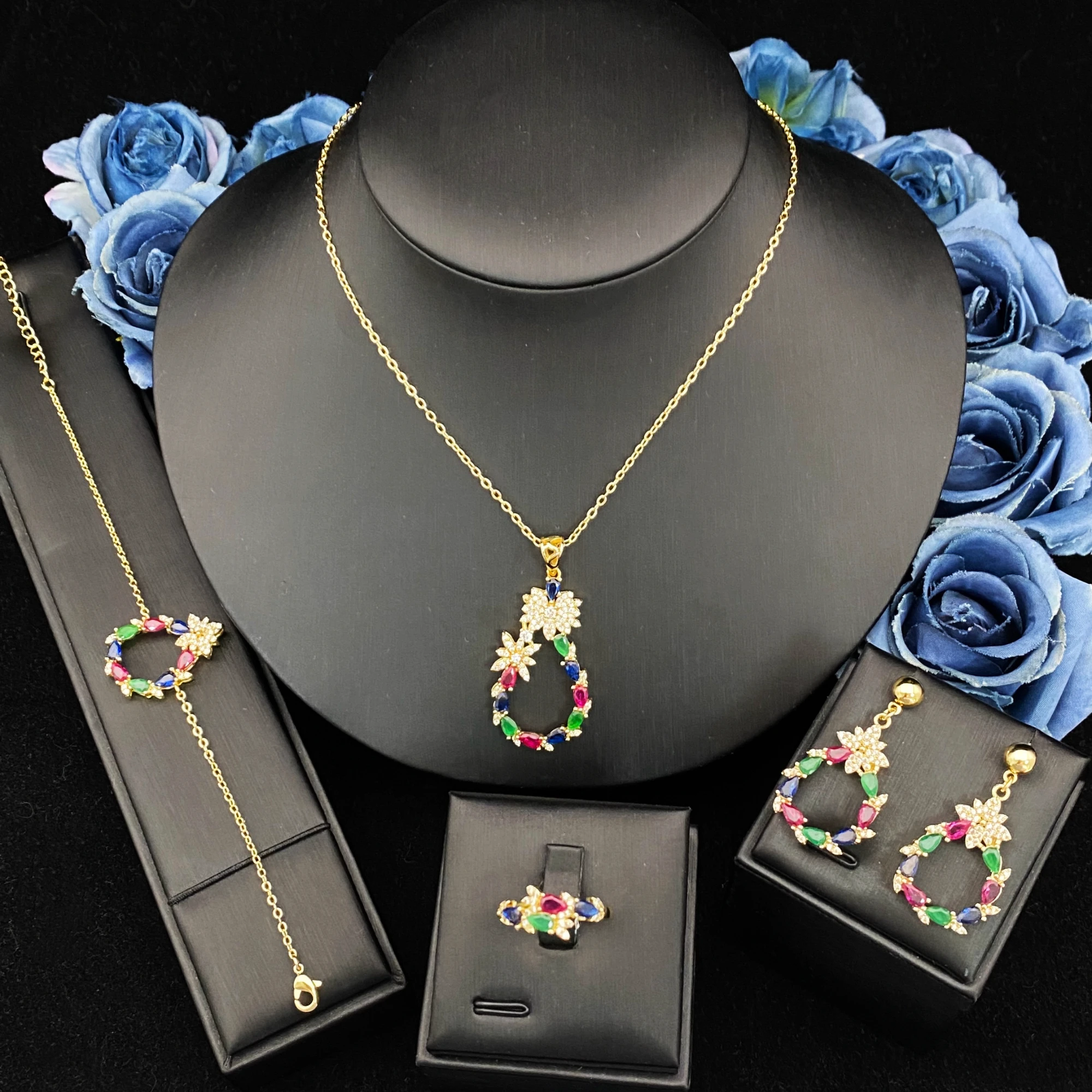 JRH Women Jewelry Set Gold Plated Copper Cubic Zirconia Necklace Earrings Ring Bracelet Fashion Daily Accessories Gift
JRH Women Jewelry Set Gold Plated Copper Cubic Zirconia Necklace Earrings Ring Bracelet Fashion Daily Accessories Gift