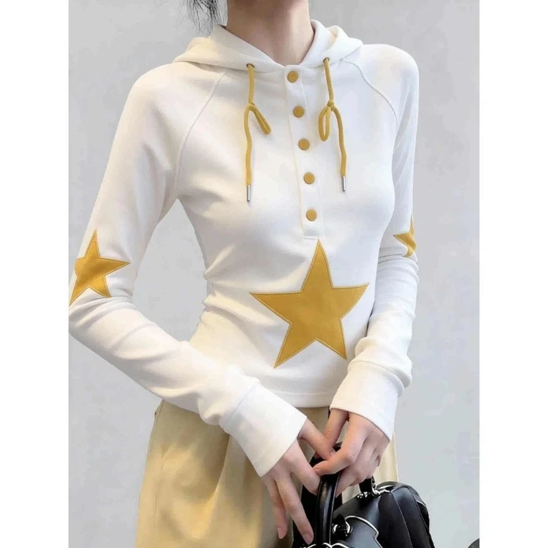 Printing Button Contrast Hooded Trend Tops Women Clothing New Long Sleeve All-match Casual T Shirts Fashion Korean Spring Autumn
Printing Button Contrast Hooded Trend Tops Women Clothing New Long Sleeve All-match Casual T Shirts Fashion Korean Spring Autumn