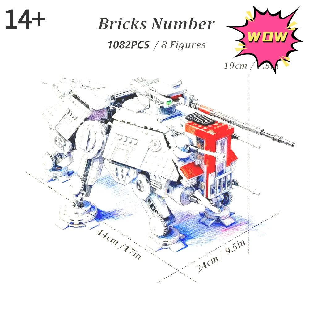 New Hot AT-TE All Terrain Walker Building Blocks Compatible with 75337 DIY Assemble Bricks 1082PCS for Birthday Gifts
New Hot AT-TE All Terrain Walker Building Blocks Compatible with 75337 DIY Assemble Bricks 1082PCS for Birthday Gifts