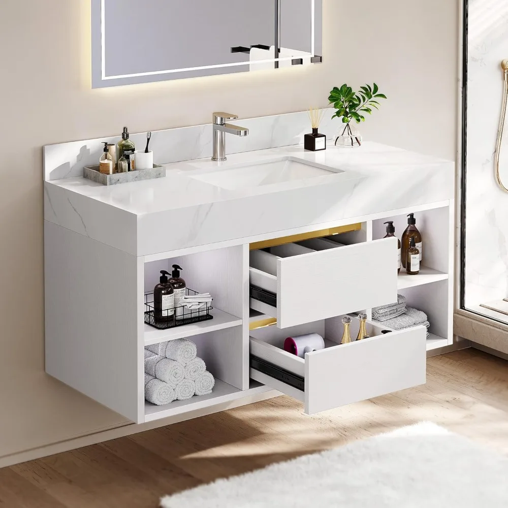 Bathroom Dresser,40 InchFloating Vanity Bathroom,Wall Mounted with Ceramic Sink Included 2 Drawers and Shelves, Floating Vanitys
Bathroom Dresser,40 InchFloating Vanity Bathroom,Wall Mounted with Ceramic Sink Included 2 Drawers and Shelves, Floating Vanitys